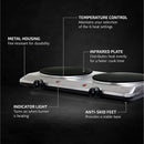 Ovente Electric Double Infrared Burner 7.5 Inch Ceramic Glass Hot Plates Cooktop. 1500W Portable Countertop Stove