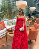 Sansa Strapless A-Line Lace Prom Dress Detachable Shawl  Customized Party Dress Floor-Length Zip Evening Dresses