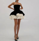 Qunque Strapless Velvet Mini Party Dress With Flowers Elegant Puffy Customized Prom Dresses Event Gowns Vestidos De Graduación