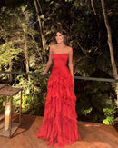 Sansa Strapless A-Line Lace Prom Dress Detachable Shawl  Customized Party Dress Floor-Length Zip Evening Dresses