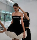Qunque Strapless Velvet Mini Party Dress With Flowers Elegant Puffy Customized Prom Dresses Event Gowns Vestidos De Graduación