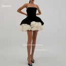 Qunque Strapless Velvet Mini Party Dress With Flowers Elegant Puffy Customized Prom Dresses Event Gowns Vestidos De Graduación