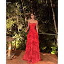 Sansa Strapless A-Line Lace Prom Dress Detachable Shawl  Customized Party Dress Floor-Length Zip Evening Dresses