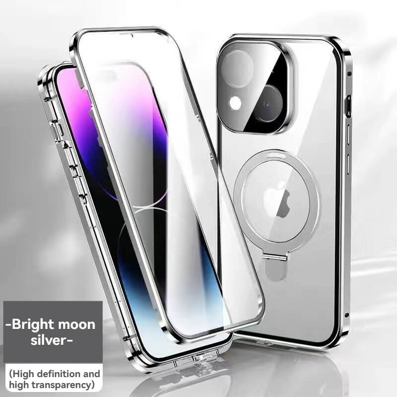 MagSafe Magnetic 2-Way Stand Case | 2025 Metal & Glass Shockproof Cover for iPhone Series | Wireless Charging Compatible