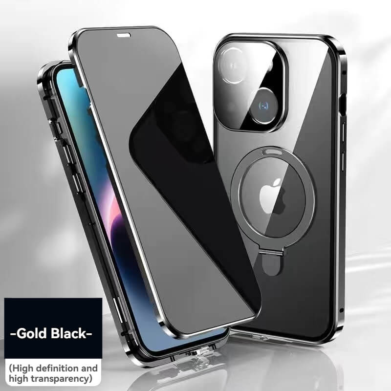 MagSafe Magnetic 2-Way Stand Case | 2025 Metal & Glass Shockproof Cover for iPhone Series | Wireless Charging Compatible
