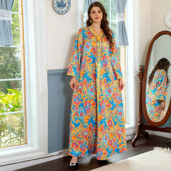 Handcrafted Custom Gold Embroidered Robe with Shimmering Rhinestone Detailing