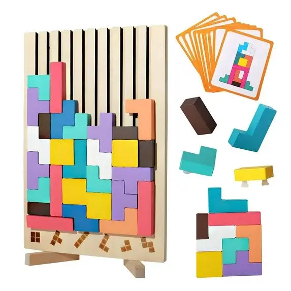 Intelligence Jigsaw Brain Toy, Colorful Geometric Blocks Tetris Gift for 3 4 5 6 Years Kids