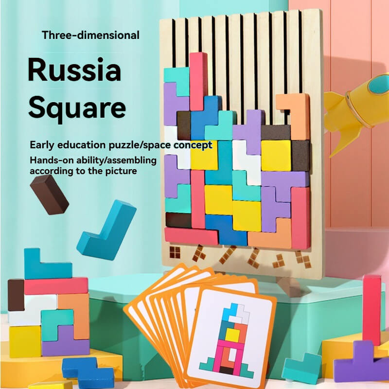 Intelligence Jigsaw Brain Toy, Colorful Geometric Blocks Tetris Gift for 3 4 5 6 Years Kids