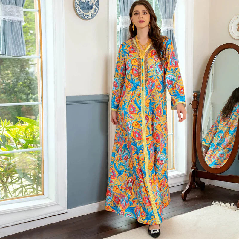 Handcrafted Custom Gold Embroidered Robe with Shimmering Rhinestone Detailing