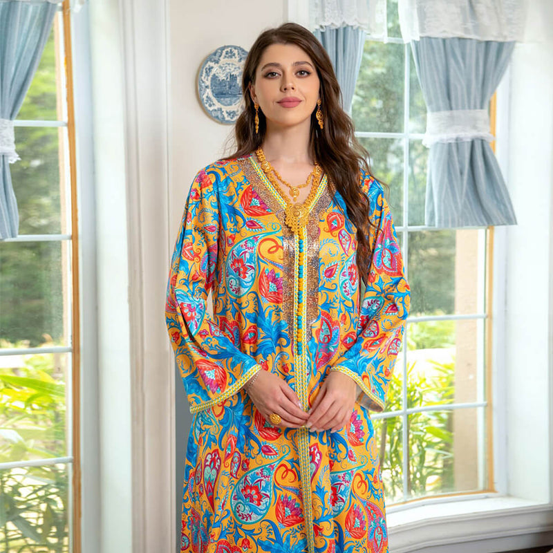 Handcrafted Custom Gold Embroidered Robe with Shimmering Rhinestone Detailing