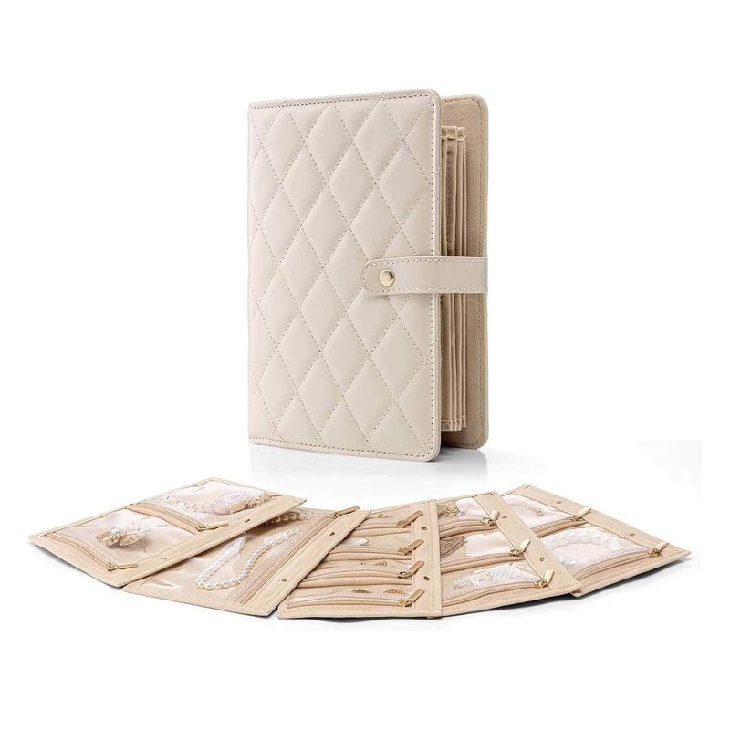 Luxury Leather Travel Jewelry Organizer Set - Collapsible Multi-Layer Anti-Tarnish Case for Premium Business Travel Essentials