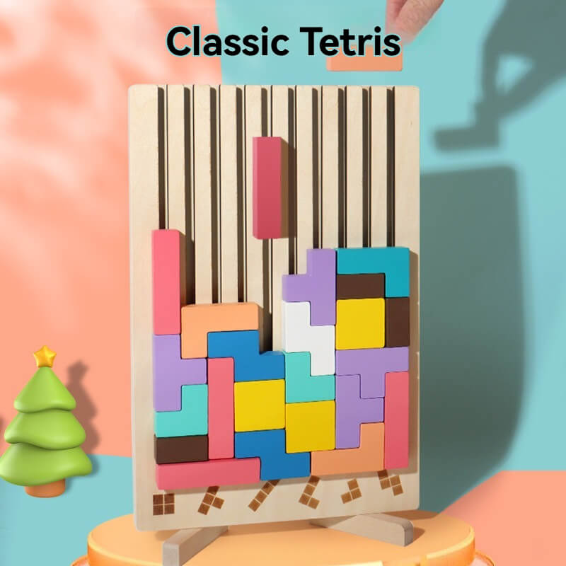 Intelligence Jigsaw Brain Toy, Colorful Geometric Blocks Tetris Gift for 3 4 5 6 Years Kids