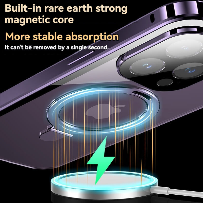 MagSafe Magnetic 2-Way Stand Case | 2025 Metal & Glass Shockproof Cover for iPhone Series | Wireless Charging Compatible