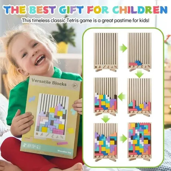 Intelligence Jigsaw Brain Toy, Colorful Geometric Blocks Tetris Gift for 3 4 5 6 Years Kids