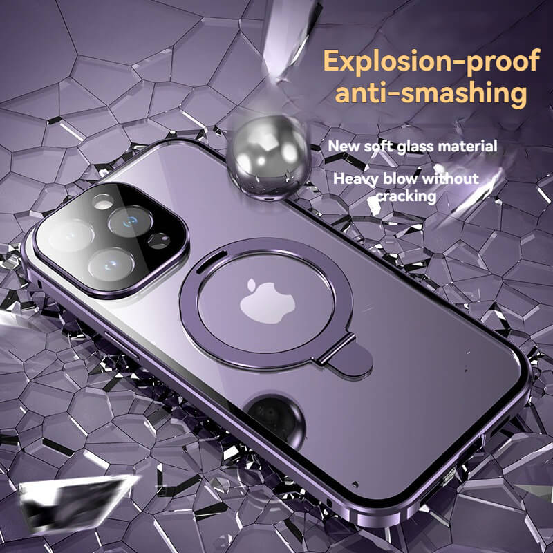 MagSafe Magnetic 2-Way Stand Case | 2025 Metal & Glass Shockproof Cover for iPhone Series | Wireless Charging Compatible