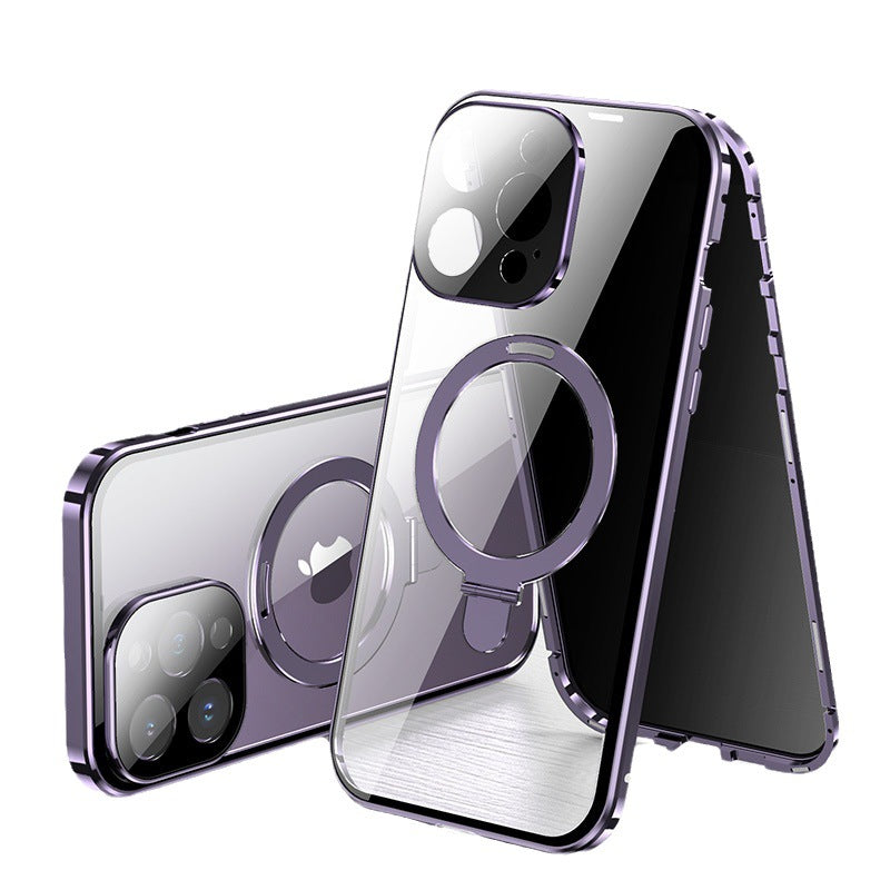 MagSafe Magnetic 2-Way Stand Case | 2025 Metal & Glass Shockproof Cover for iPhone Series | Wireless Charging Compatible