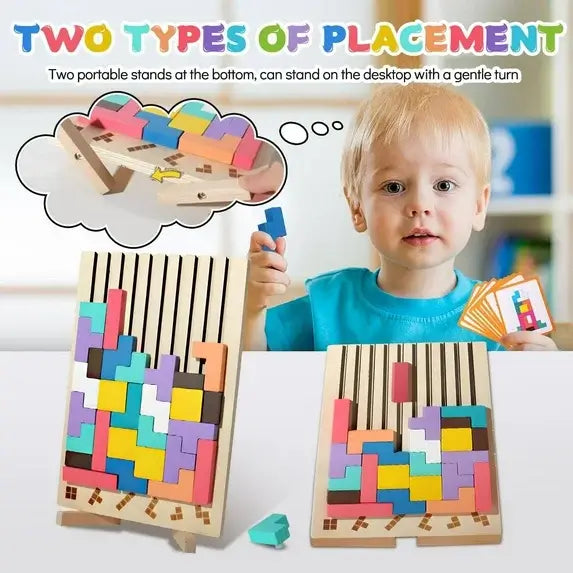 Intelligence Jigsaw Brain Toy, Colorful Geometric Blocks Tetris Gift for 3 4 5 6 Years Kids