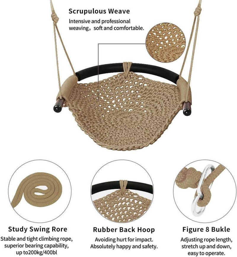 Hand-woven children's swing, suitable for indoor and outdoor, playground, backyard