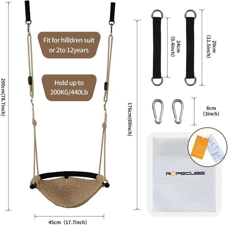 Hand-woven children's swing, suitable for indoor and outdoor, playground, backyard