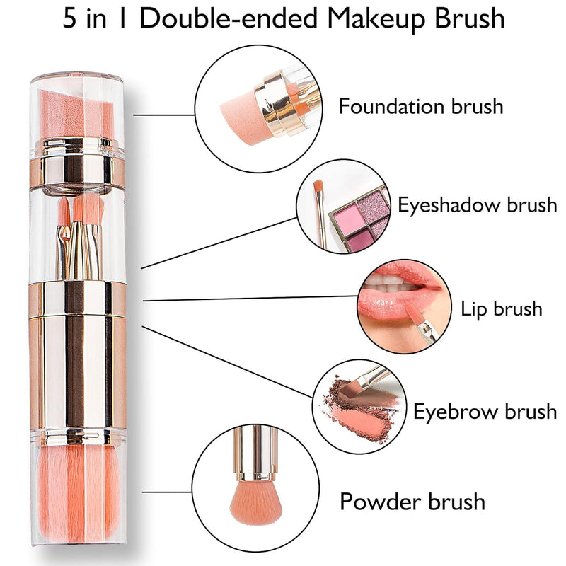 Makeup Brushes 5 In 1 Retractable Set, Foundation Brush | Eyebrow Brush| Lip Brush | Eyeshadow Brush,Multi-functional Makeup Brush For Travel & Home