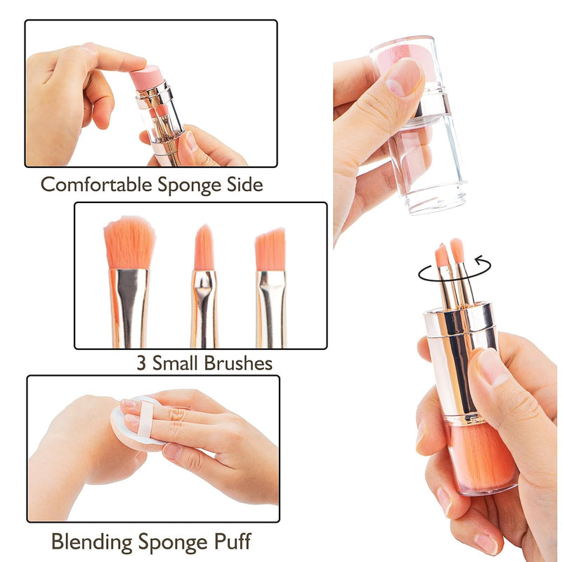 Makeup Brushes 5 In 1 Retractable Set, Foundation Brush | Eyebrow Brush| Lip Brush | Eyeshadow Brush,Multi-functional Makeup Brush For Travel & Home