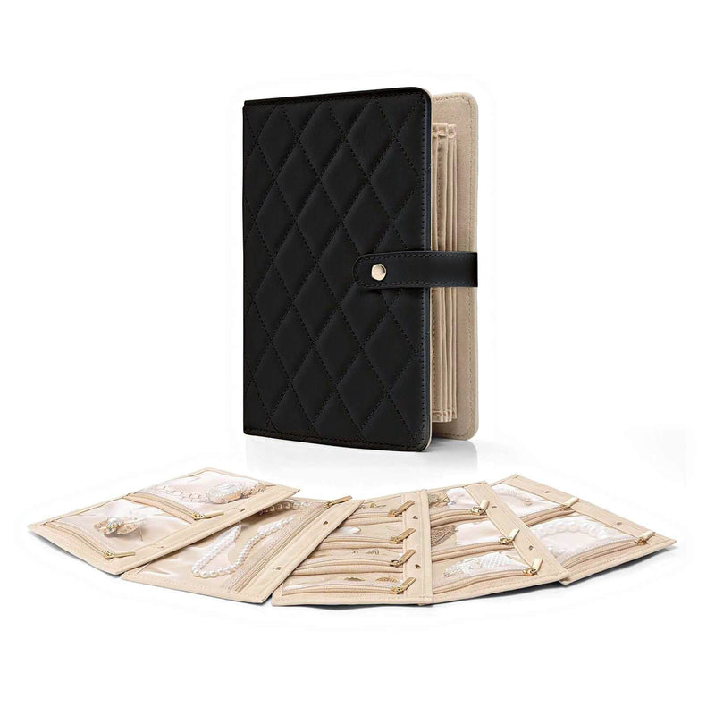 Luxury Leather Travel Jewelry Organizer Set - Collapsible Multi-Layer Anti-Tarnish Case for Premium Business Travel Essentials