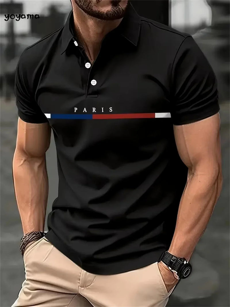 Paris Printed Men's Short Sleeve Polo Shirt Casual Versatile Style Lapel Shirt Summer Men's Street Casual Breathable Clothing