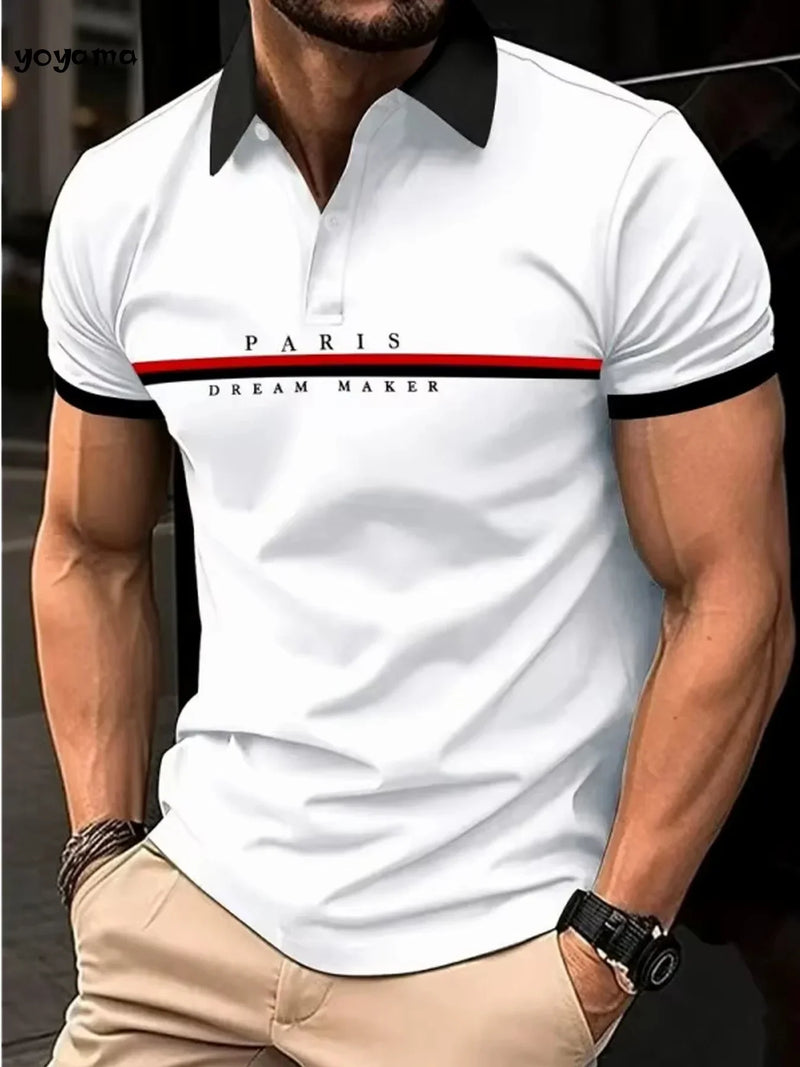 Paris Printed Men's Short Sleeve Polo Shirt Casual Versatile Style Lapel Shirt Summer Men's Street Casual Breathable Clothing