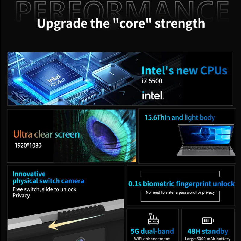 15.6"Laptop Intel Celeron i7-6500 notebook gamer 32GB RAM 2TB SSD Office Study PC Computer Windows11 1920*1080 Resolution laptop