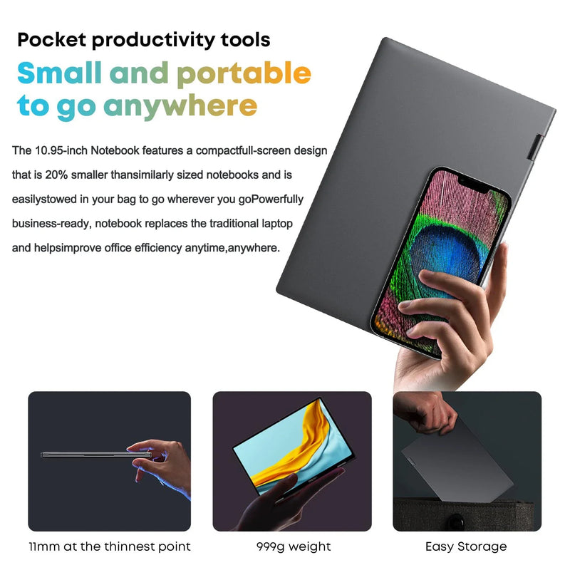 10.95" Laptop 2 in 1 Touchscreen Intel Celeron N95 16GB DDR5 2TB SSD 360° Flip Laptop Windows 11 Aluminum alloy body Notebook PC