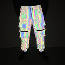 Holographic Men Reflective Rave Geometric Colorful Hip Hop Cargo Pants Casual Jogging Sweatpants Clothing