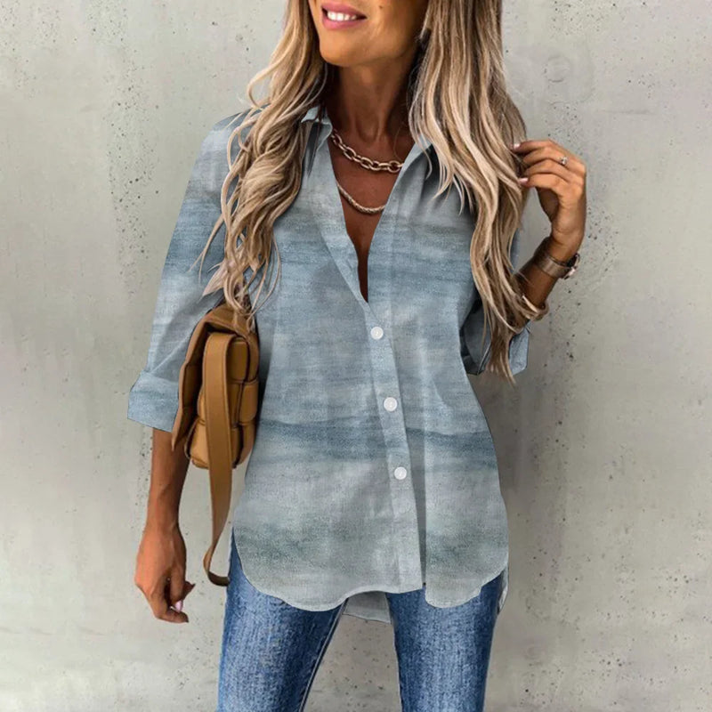 Spring Autumn Ladies Casual Shirt Office Green Blue Loose Tops Women's Long Sleeve Blouse Tops Elegant Button Up Down Shirts