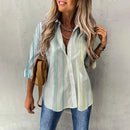 Spring Autumn Ladies Casual Shirt Office Green Blue Loose Tops Women's Long Sleeve Blouse Tops Elegant Button Up Down Shirts