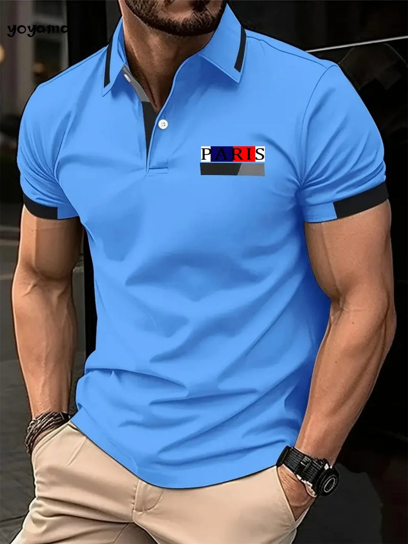 Paris Printed Men's Short Sleeve Polo Shirt Casual Versatile Style Lapel Shirt Summer Men's Street Casual Breathable Clothing