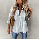 Spring Autumn Ladies Casual Shirt Office Green Blue Loose Tops Women's Long Sleeve Blouse Tops Elegant Button Up Down Shirts