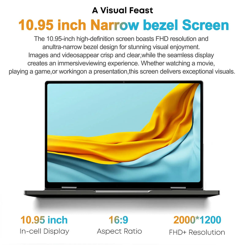 10.95" Laptop 2 in 1 Touchscreen Intel Celeron N95 16GB DDR5 2TB SSD 360° Flip Laptop Windows 11 Aluminum alloy body Notebook PC