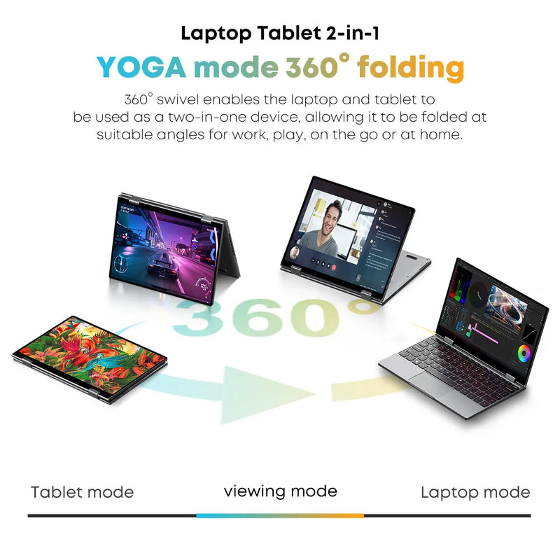 10.95" Laptop 2 in 1 Touchscreen Intel Celeron N95 16GB DDR5 2TB SSD 360° Flip Laptop Windows 11 Aluminum alloy body Notebook PC