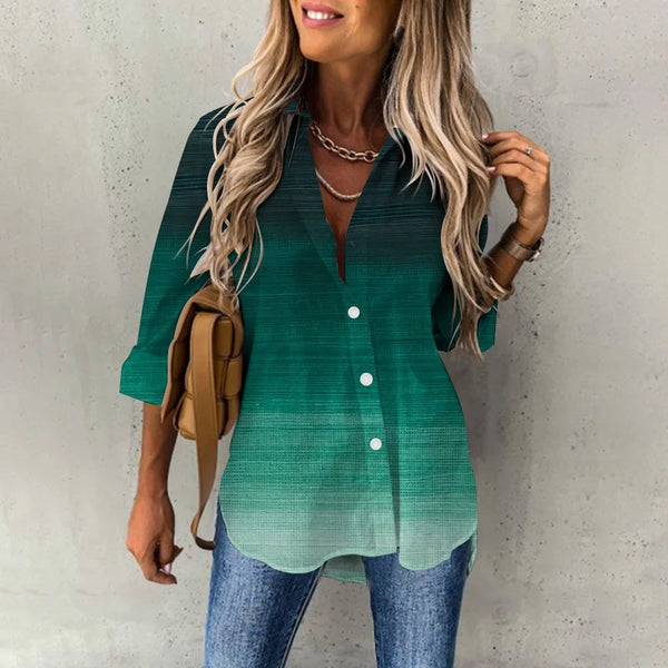 Spring Autumn Ladies Casual Shirt Office Green Blue Loose Tops Women's Long Sleeve Blouse Tops Elegant Button Up Down Shirts