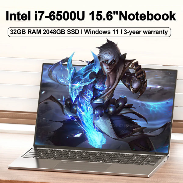 Ultra Slim 15.6"Laptop 32GB RAM 2048GB SSD Intel Core i7-6500U Notebook Windows 11 Gamer 1920*1080 Display Office Study Computer