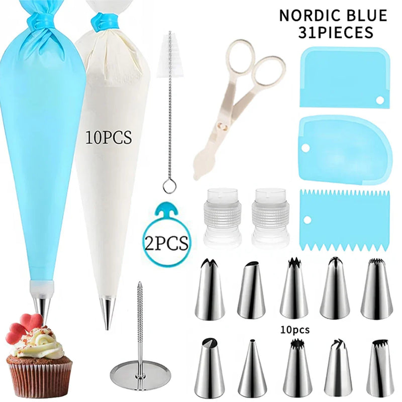 Silicone Piping Bags and Tips Set Cake DIY Decorating Kit with Stainless Steel Nozzle Reusable Silicone Pastry Baking tool
