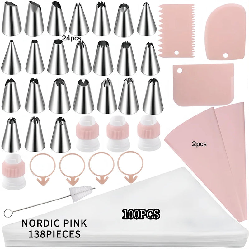 Silicone Piping Bags and Tips Set Cake DIY Decorating Kit with Stainless Steel Nozzle Reusable Silicone Pastry Baking tool