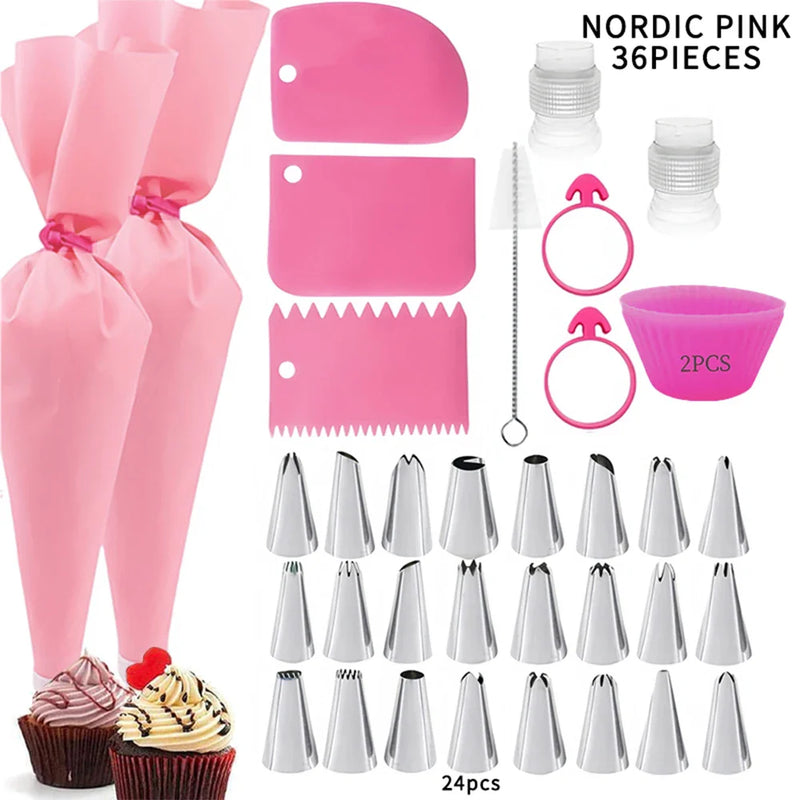 Silicone Piping Bags and Tips Set Cake DIY Decorating Kit with Stainless Steel Nozzle Reusable Silicone Pastry Baking tool