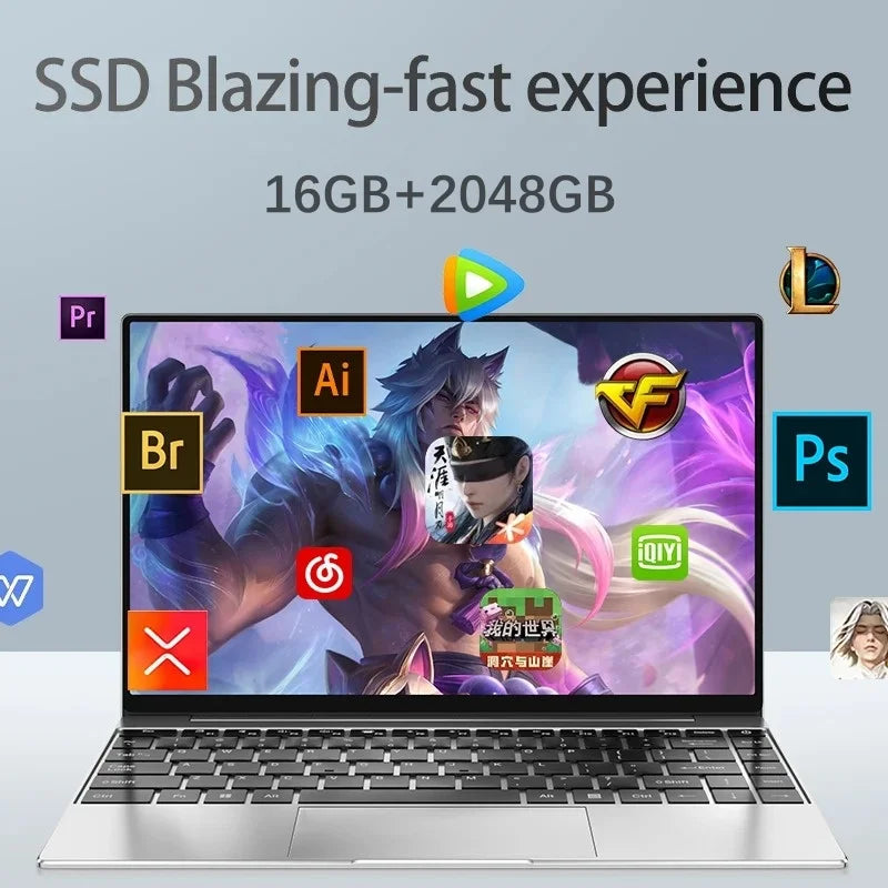 New 14.1" Ultra Slim Laptop 16GB RAM 2TB SSD Intel N3700 Notebook Gamer 1920*1080 Display Office Study Computer PC Windows 11
