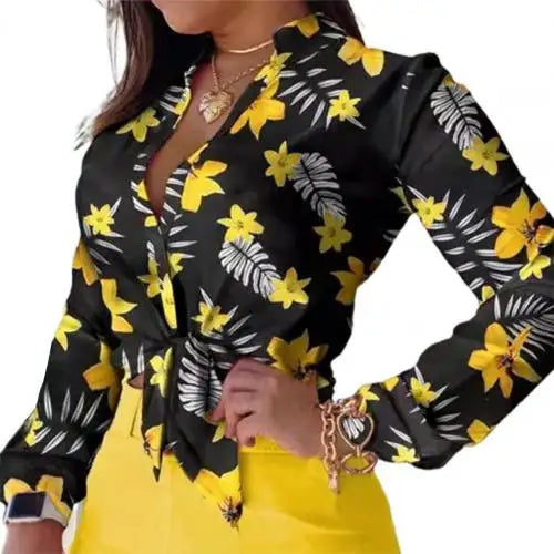 Elegant Office Lady Shirt Stand Collar Single-breasted Floral Print Long Sleeve Blouse 2023 for Spring/Summer blusas para mujer