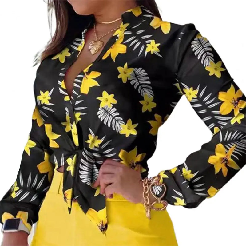 Elegant Office Lady Shirt Stand Collar Single-breasted Floral Print Long Sleeve Blouse 2023 for Spring/Summer blusas para mujer
