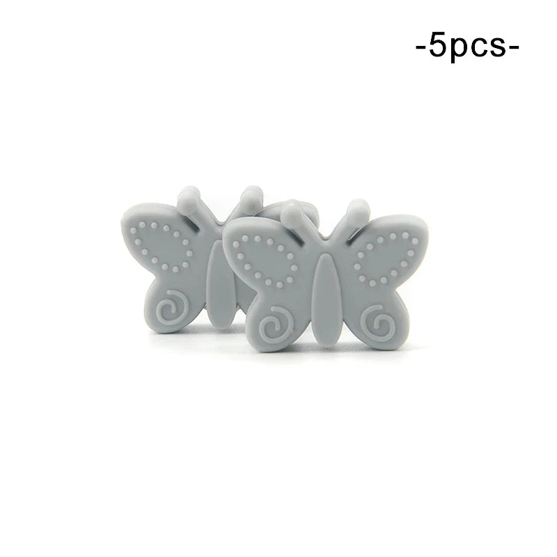 LOFCA 5PCS Butterfly Beads Silicone BPA Free Baby Teether Accessories For Teething Necklace Pacifier Clip DIY Nusring Gift Chew