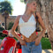 Summer Y2K White Halter Top Women Cami Backless Sexy Summer Crop Tops Sleeveless Camisole Lacing Cropped Female Tops Streetwea