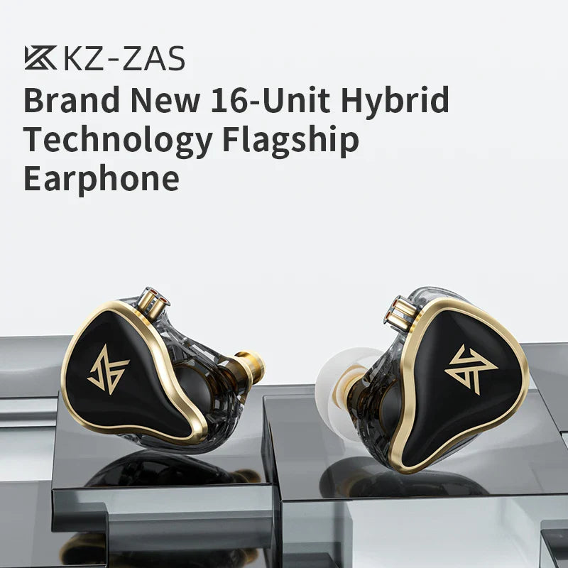 KZ ZAS 16 Units Earphones 7BA+1DD Dynamic hybrid Earbuds HiFi Bass Sport Headset Noise Cancelling in Ear Monitors