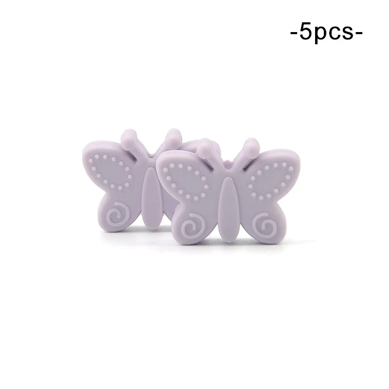 LOFCA 5PCS Butterfly Beads Silicone BPA Free Baby Teether Accessories For Teething Necklace Pacifier Clip DIY Nusring Gift Chew