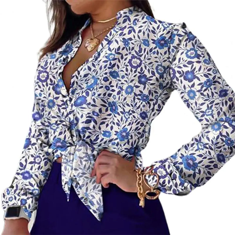 Elegant Office Lady Shirt Stand Collar Single-breasted Floral Print Long Sleeve Blouse 2023 for Spring/Summer blusas para mujer